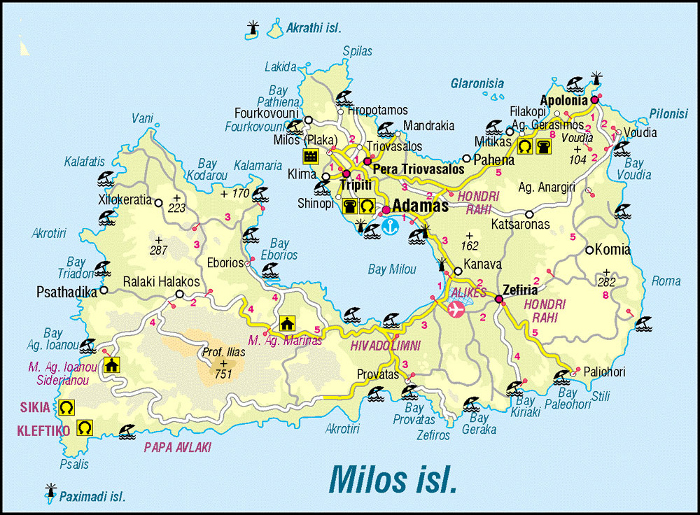 A map of Milos Island, Cyclades, Greece